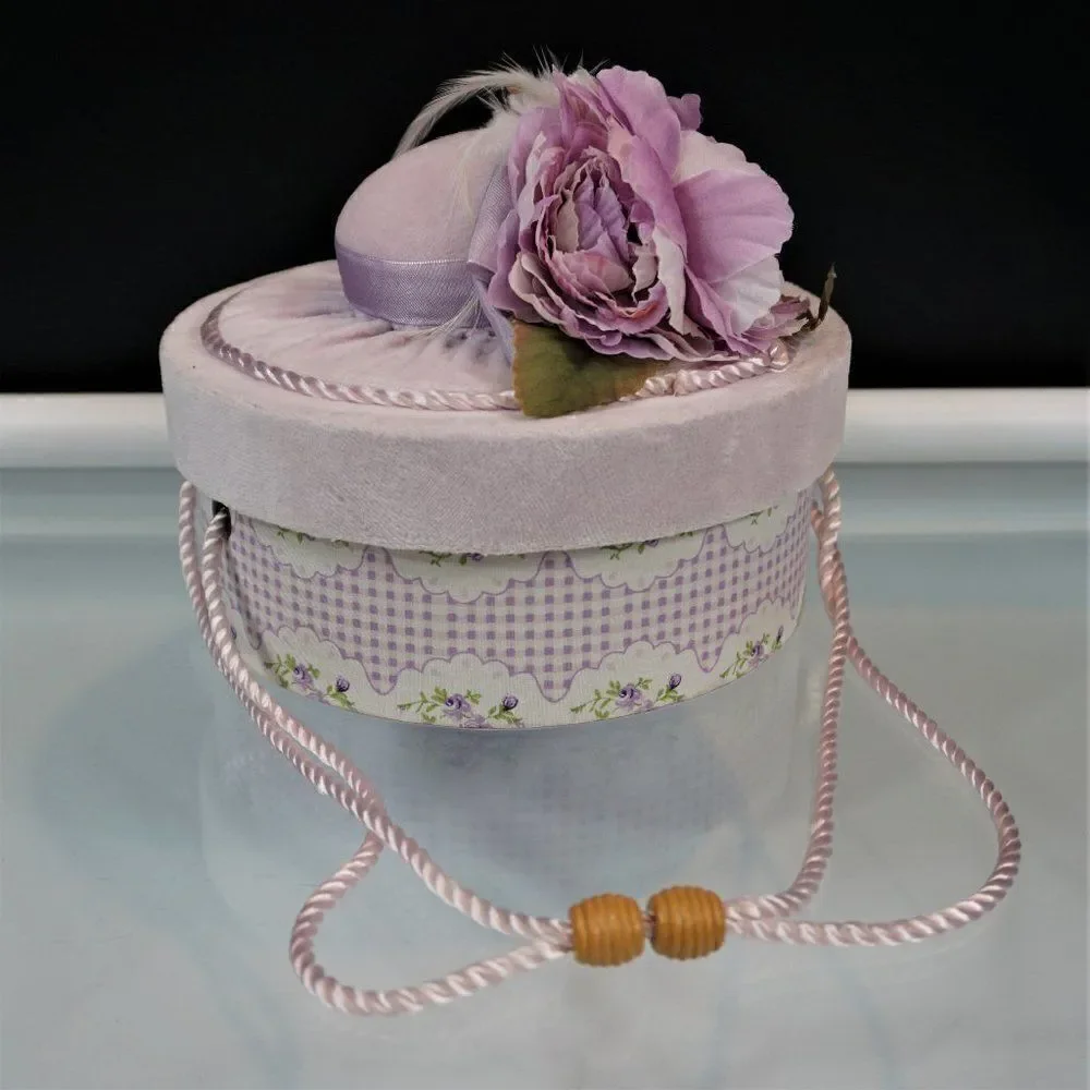 Vintage Decorative Gift Box Floral Lavender Round Keepsake Box Faux Flowers Lid